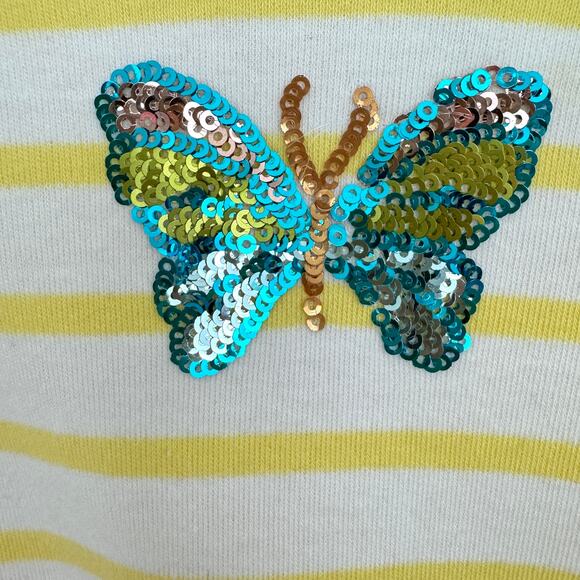 Quacker Factory Womens Long Sleeve T Shirt Size L Sequin Butterfly Cotton Stripe - Picture 3 of 8